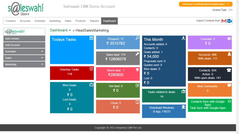 screenshot of Saleswah CRM